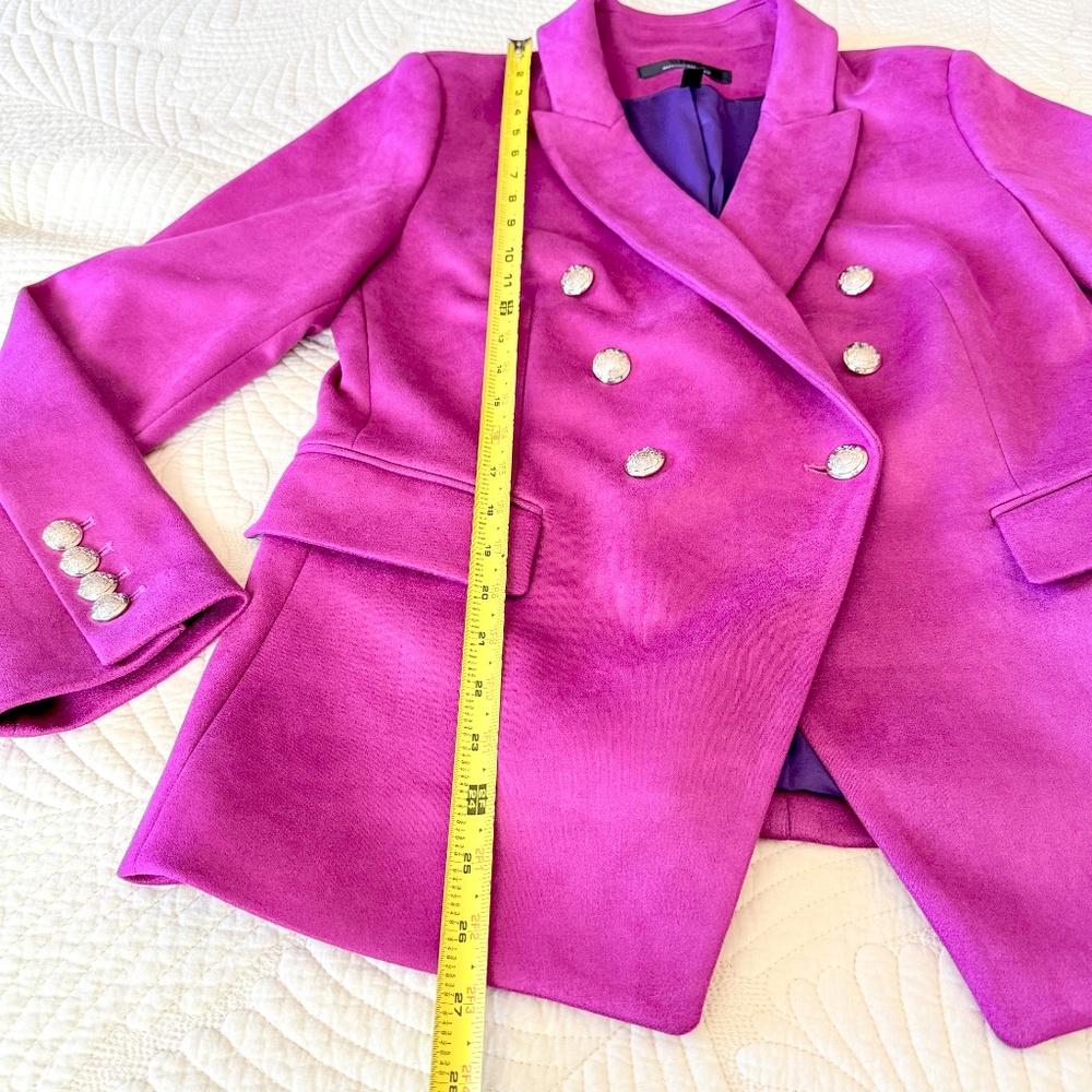 Bold Magenta Preppy Career Faux Suede Double Breasted Studio Blazer WHBM Size 12 - Picture 12 of 17